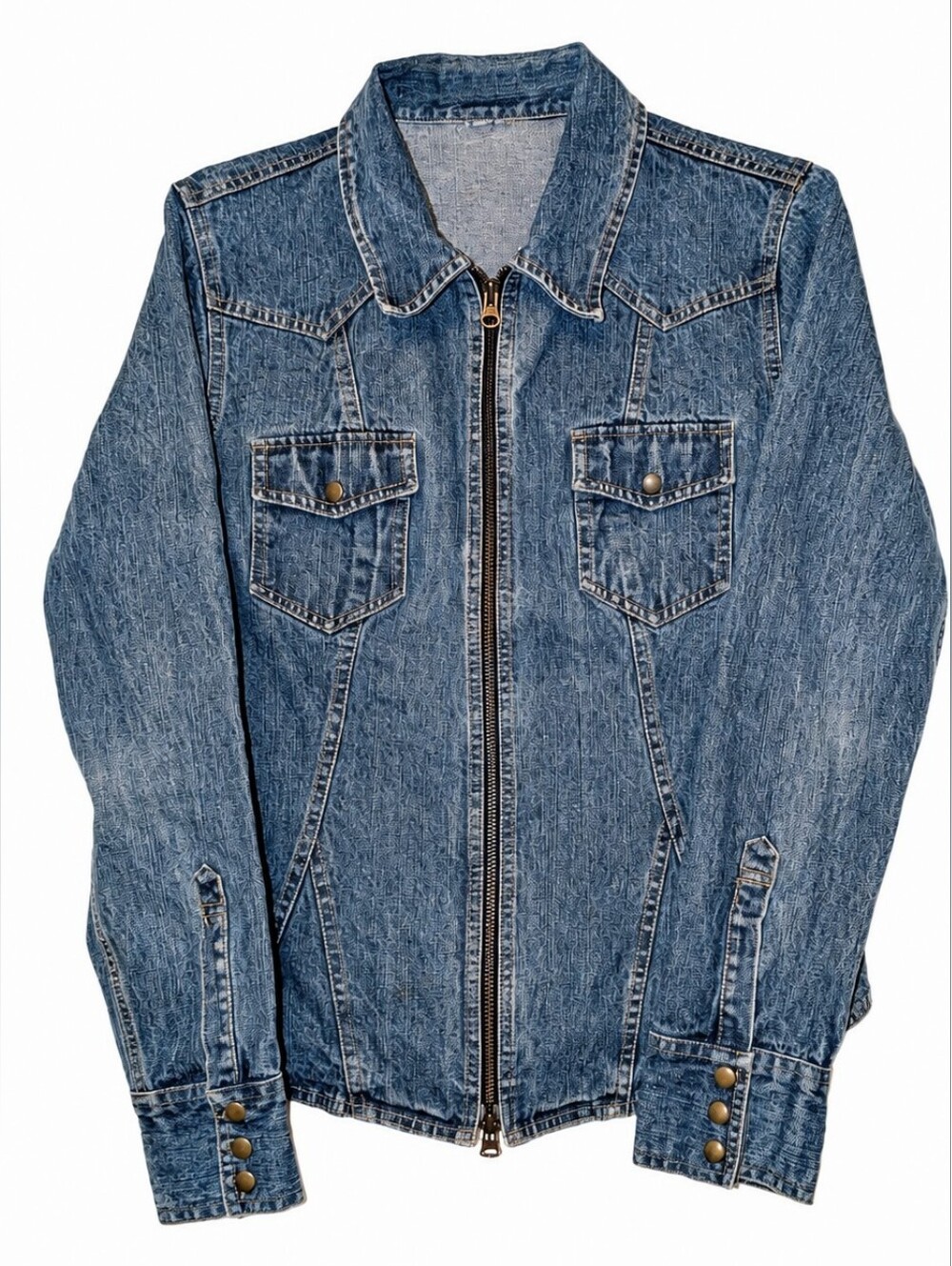 Western Fern Print Denim Zip-Front Jacket